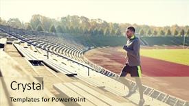  Presentation with upstairs - Theme consisting of happy young man running upstairs background and a  colored foreground