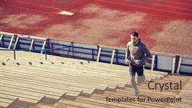  Presentation with sport - Cool new slide deck with happy young man running upstairs backdrop and a  colored foreground