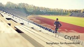  Presentation with upstairs - Slide deck having happy young man running upstairs background and a  colored foreground