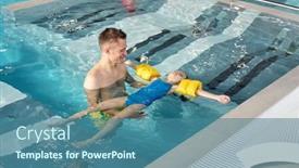  Presentation with water safety - Slide set featuring happy-young-man-supporting background and a ocean colored foreground