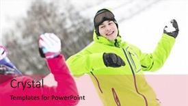  Presentation with snowball - Amazing slides having happy young man throwing snowball towards woman backdrop and a red colored foreground