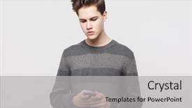  Presentation with sms - Theme enhanced with happy young man typing sms background and a light gray colored foreground