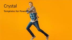  Presentation with orange - Presentation design consisting of happy young man wearing plaid background and a  colored foreground