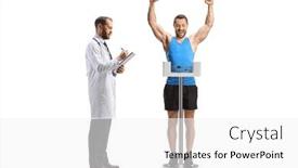  Presentation with weighing scale - Slide set consisting of happy-young-man-weighing background and a white colored foreground