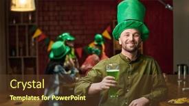  Presentation with green glass - Presentation design consisting of happy-young-man-with-glass and a tawny brown colored foreground