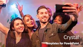  Presentation with intercultural - Theme enhanced with happy-young-man-with-smartphone background and a tawny brown colored foreground