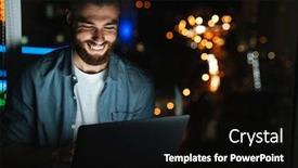  Presentation with laptop - Slides having happy-young-man-working background and a black colored foreground