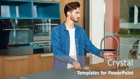  Presentation with kitchen furniture - Colorful presentation theme enhanced with happy-young-man backdrop and a coral colored foreground