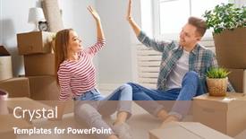  Presentation with young happy couple - PPT theme enhanced with happy-young-married-couple background and a coral colored foreground