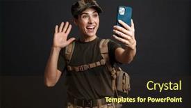  Presentation with military family - Slide deck featuring happy-young-military-woman background and a tawny brown colored foreground