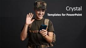 Presentation with military family - Cool new theme with happy-young-military-woman backdrop and a dark gray colored foreground