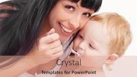  Presentation with yogurt - Theme having happy young mother feeding her baby with yogurt focus on the mother background and a coral colored foreground