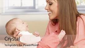  Presentation with happy baby - Colorful slide set enhanced with happy young mother holding tiny newborn baby backdrop and a coral colored foreground
