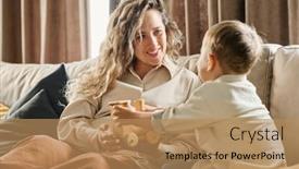  Presentation with wooden toy - Presentation theme having happy-young-mother-looking background and a coral colored foreground