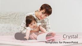  Presentation with baby book - Audience pleasing PPT theme consisting of happy-young-mother backdrop and a lemonade colored foreground