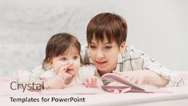  Presentation with baby book - Colorful presentation design enhanced with happy-young-mother backdrop and a lemonade colored foreground