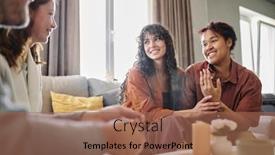  Presentation with ethnic - Presentation having happy-young-multi-ethnic-woman background and a coral colored foreground