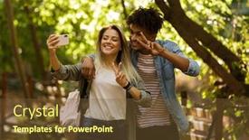  Presentation with walking together - Cool new slides with happy young multiethnic couple spending time together at the park walking taking a selfie backdrop and a tawny brown colored foreground