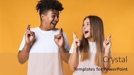  Presentation with young happy couple - Slide set featuring happy-young-multiethnic-couple-wearing background and a coral colored foreground