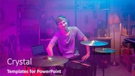 Presentation with drums - Presentation theme with happy-young-musician-in-casualwear background and a violet colored foreground