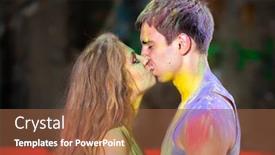  Presentation with holi - Beautiful presentation design featuring happy young pair in paints holi backdrop and a tawny brown colored foreground