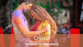  Presentation with holi - Beautiful PPT theme featuring happy-young-pair-in-paints backdrop and a coral colored foreground