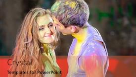  Presentation with holi - Audience pleasing presentation consisting of happy-young-pair-in-paints backdrop and a red colored foreground