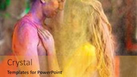  Presentation with holi - Cool new presentation theme with happy-young-pair-in-paints backdrop and a yellow colored foreground