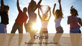  Presentation with beach party - Colorful slides enhanced with happy young people are dancing backdrop and a coral colored foreground