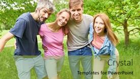  Presentation with siblings - PPT theme enhanced with happy-young-people-as-friends background and a gold colored foreground