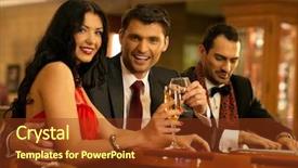  Presentation with sales forecast people behind success - Presentation design featuring happy young people behind gambling background and a  colored foreground