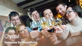  Presentation with big group people - Beautiful presentation theme featuring happy young people drink wine backdrop and a  colored foreground