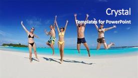  Presentation with white sand - Audience pleasing slide deck consisting of happy young people have fun backdrop and a navy blue colored foreground
