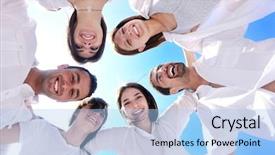  Presentation with circle - Amazing presentation theme having happy young people in circle backdrop and a light blue colored foreground