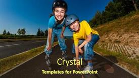  Presentation with people - PPT theme enhanced with happy-young-people-rollerblading-skateboarding background and a tawny brown colored foreground