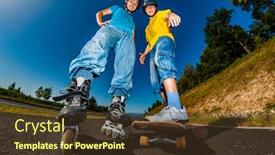  Presentation with people - Presentation design consisting of happy-young-people-rollerblading-skateboarding background and a tawny brown colored foreground