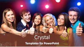  Presentation with show - Beautiful PPT theme featuring happy young people show thumb up backdrop and a tawny brown colored foreground