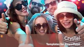  Presentation with beach party - PPT layouts featuring happy-young-people-showing-ok background and a violet colored foreground