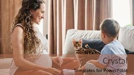  Presentation with pregnant woman - Presentation design featuring happy-young-pregnant-woman-looking background and a  colored foreground