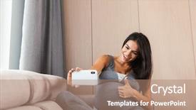  Presentation with pregnant woman cleaning - Cool new presentation theme with happy young pregnant woman sitting backdrop and a coral colored foreground