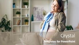  Presentation with baby clothes - Beautiful PPT theme featuring happy-young-pregnant-woman backdrop and a gray colored foreground