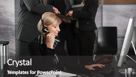  Presentation with receptionist - Slide deck consisting of happy young receptionist receiving phone calls on headset in office smiling background and a dark gray colored foreground