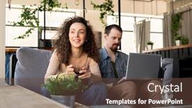  Presentation with tea coffee - Amazing presentation theme having happy-young-restful-woman backdrop and a tawny brown colored foreground