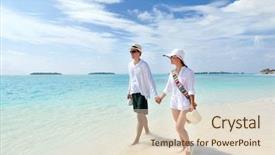  Presentation with romantic beach - PPT layouts with happy young romantic couple in love have fun running and relaxing on beautiful beach background and a lemonade colored foreground