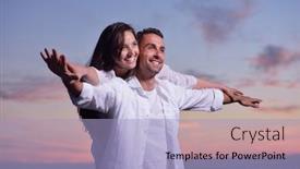  Presentation with romantic beach - Audience pleasing PPT theme consisting of happy young romantic couple in love have fun on beautiful beach at beautiful summer day backdrop and a light blue colored foreground