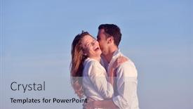  Presentation with romantic beach - Audience pleasing slides consisting of happy young romantic couple in love have fun on beautiful beach at beautiful summer day backdrop and a light blue colored foreground