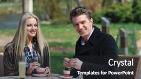  Presentation with couple dance - PPT layouts featuring happy young romantic couple in love dance outdoor at spring season on early mornig with beautiful light background and a dark gray colored foreground