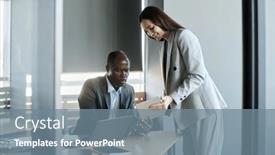  Presentation with secretary - PPT theme with happy-young-secretary-with-tablet background and a seafoam green colored foreground