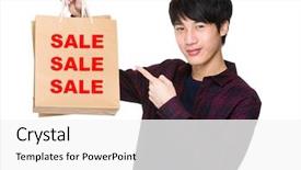  Presentation with finger point - Audience pleasing slides consisting of paper bag for showing three backdrop and a white colored foreground