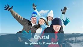  Presentation with young happy people smiling - Slide set enhanced with happy young smiling student people group in warm clothing lying on snow at winter outdoors background and a ocean colored foreground